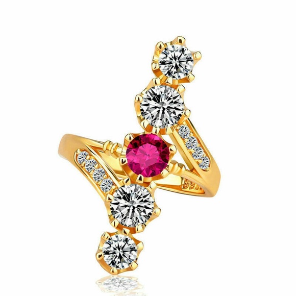 Jewelry - 18k Yellow Gold Plated Round Cut Ruby Ring